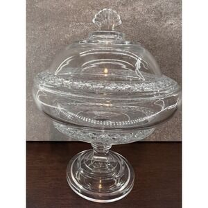 Vtg Indiana Glass Pedestal Candy Dish Compote Elegant Design Shell Design Handle
